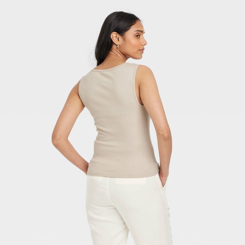 slide 3 of 4, Women's Ribbed Tank Top - A New Day™ Beige L: Cotton-Modal Blend, Squareneck, Sleeveless, Pullover, Midweight Fabric, 1 ct
