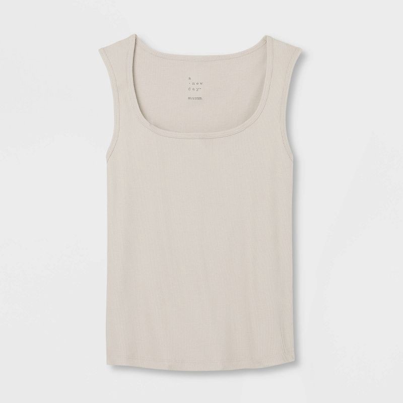slide 4 of 4, Women's Ribbed Tank Top - A New Day™ Beige L: Cotton-Modal Blend, Squareneck, Sleeveless, Pullover, Midweight Fabric, 1 ct