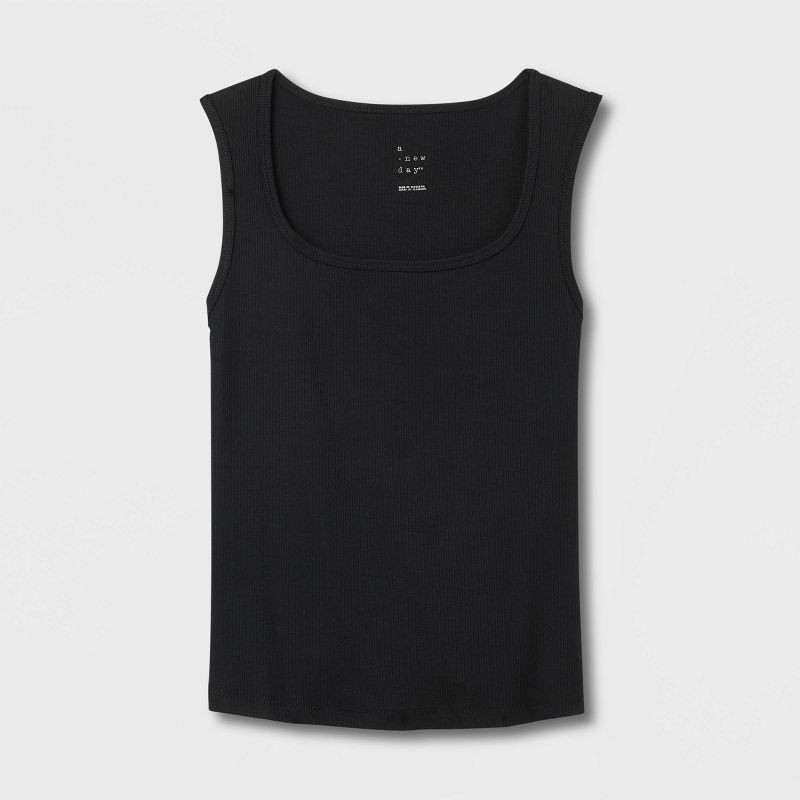 slide 3 of 4, Women's Ribbed Tank Top - A New Day™ Black L: Cotton Modal Blend, Squareneck, Pullover Style, 1 ct