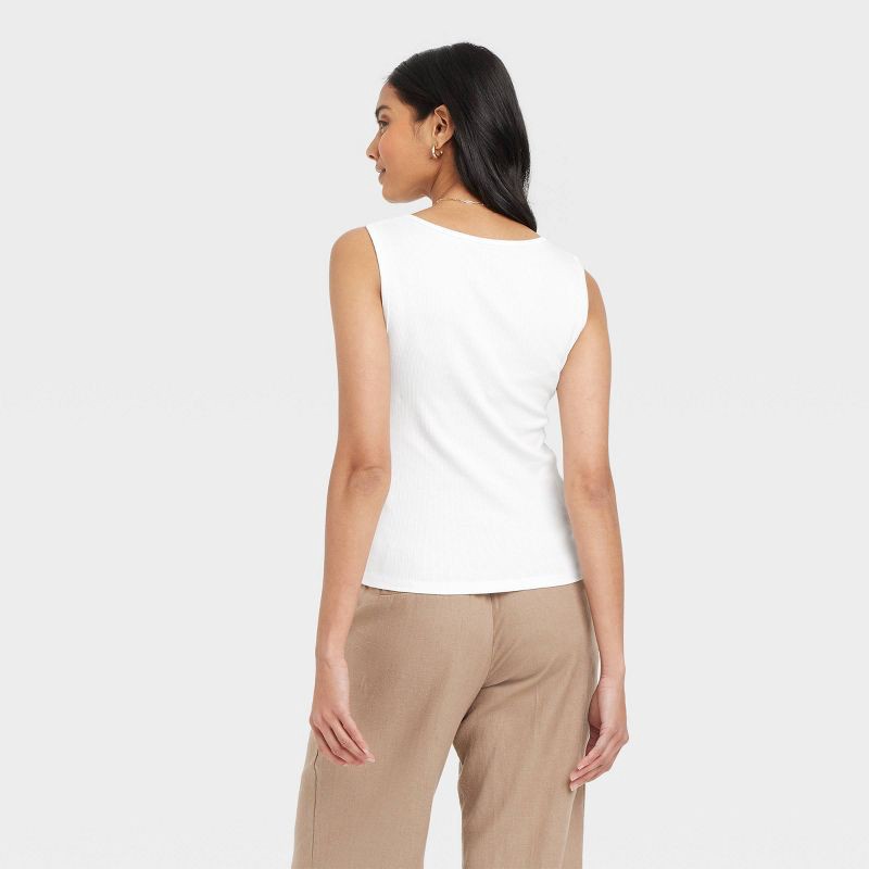 slide 3 of 4, Women's Ribbed Tank Top - A New Day™ White M: Cotton Modal Blend, Squareneck, Sleeveless Pullover, 1 ct
