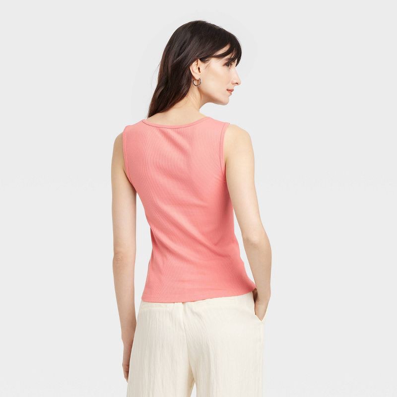 slide 2 of 4, Women's Ribbed Tank Top - A New Day™ Coral XL: Cotton-Modal Blend, Squareneck, Sleeveless, Midweight, Machine Washable, 1 ct