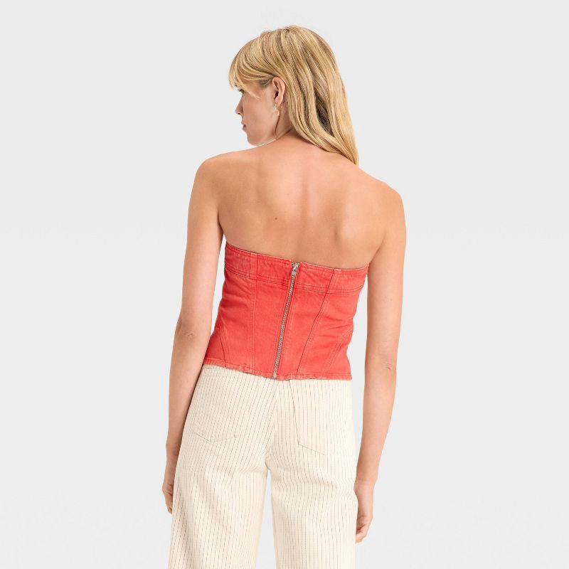 slide 2 of 3, Women's Denim Corset Tube Top - Universal Thread™ Red 4, 1 ct