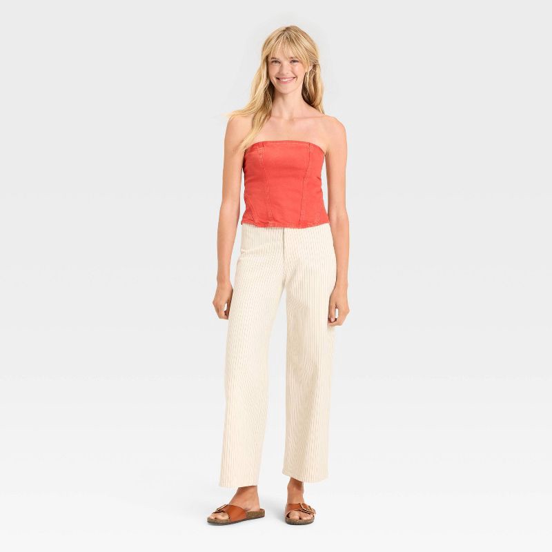 slide 3 of 3, Women's Denim Corset Tube Top - Universal Thread™ Red 4, 1 ct