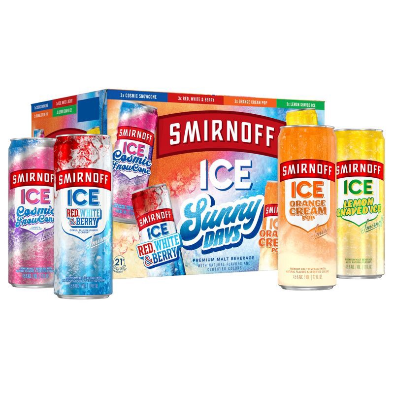 slide 1 of 8, Smirnoff Ice Sunny Days Variety Pack - 12pk/12 fl oz Cans, 12 ct; 12 fl oz