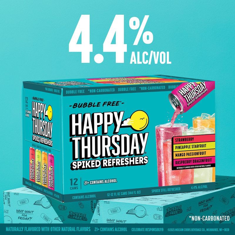 slide 2 of 7, Happy Thursday Variety Spiked Refreshers - 12pk/12 fl oz Cans, 12 ct; 12 fl oz