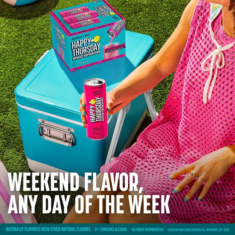 slide 5 of 8, Happy Thursday Raspberry Dragonfruit Spiked Refresher - 12pk/12 fl oz Cans, 12 ct; 12 fl oz