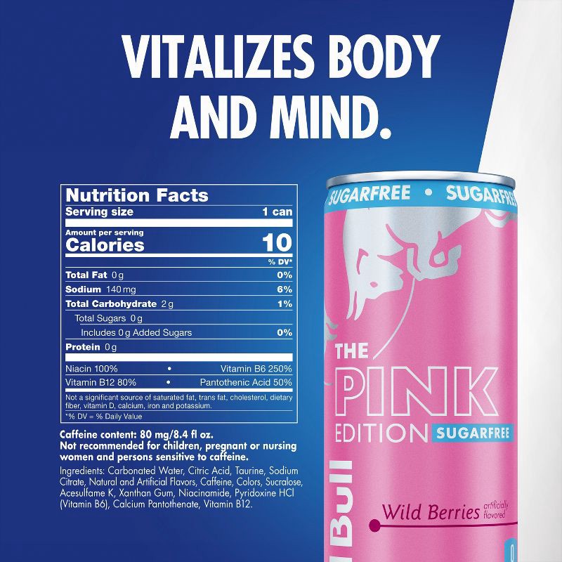 slide 2 of 8, Red Bull Sugarfree Pink Edition Energy Drink - 8.4 fl oz Can, 8.4 fl oz