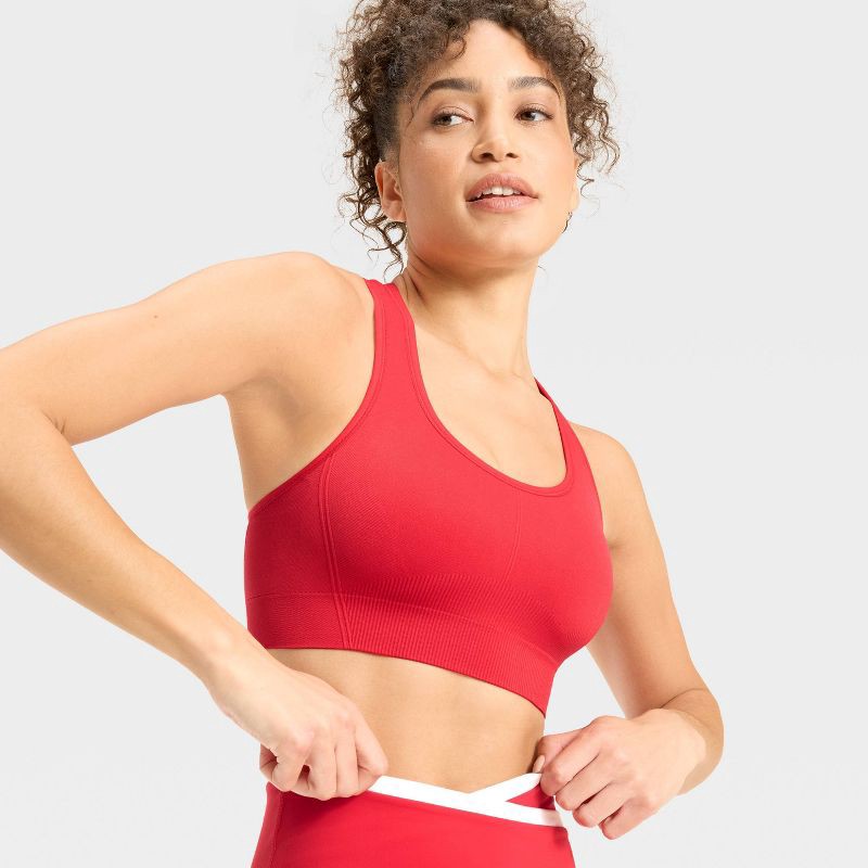 slide 3 of 4, Women's Seamless Medium Support Racerback Sports Bra - All In Motion™ Red XS, 1 ct