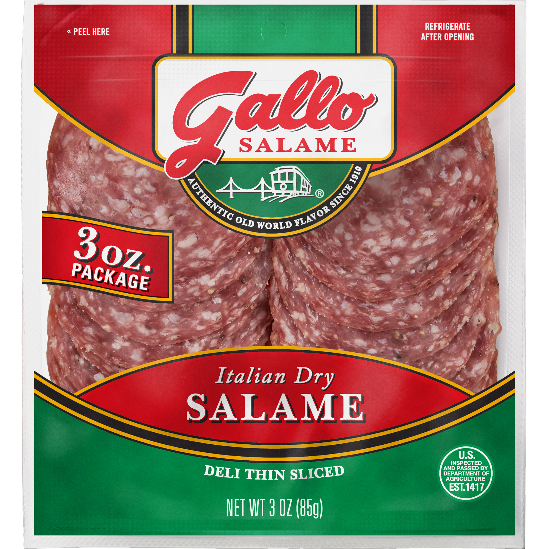 slide 1 of 1, Gallo Salame Deli Thin Sliced Italian Dry Salami, 3 oz., 85.05 g