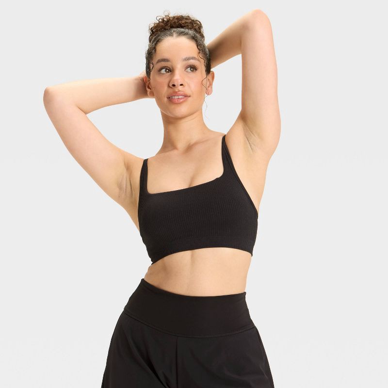 slide 3 of 3, Women's Seamless Ribbed Light Support Sports Bra - All In Motion™ Black XS, 1 ct