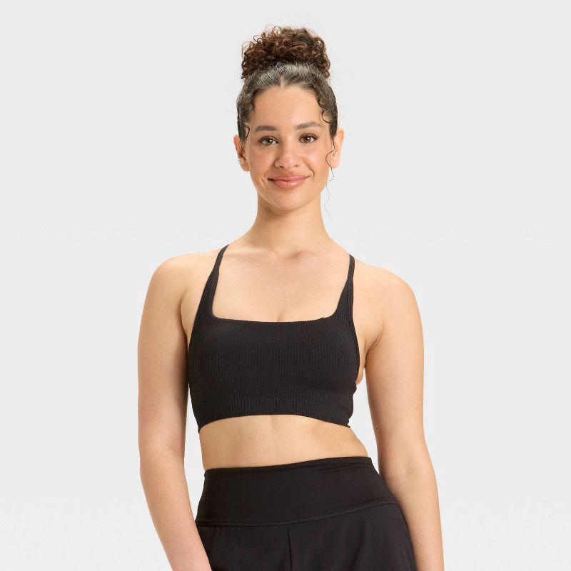 slide 1 of 3, Women's Seamless Ribbed Light Support Sports Bra - All In Motion™ Black S, 1 ct