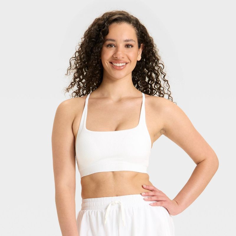slide 1 of 3, Women's Seamless Ribbed Light Support Sports Bra - All In Motion™ White XXL, 1 ct