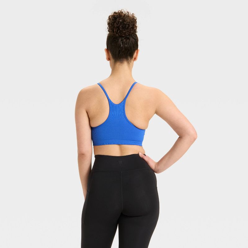 slide 2 of 4, Women's Seamless Ribbed Light Support Sports Bra - All In Motion™ Royal Blue M, 1 ct