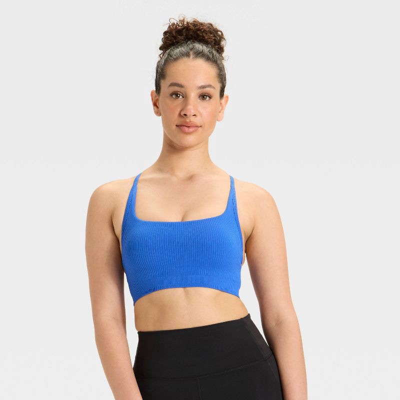 slide 1 of 4, Women's Seamless Ribbed Light Support Sports Bra - All In Motion™ Royal Blue M, 1 ct
