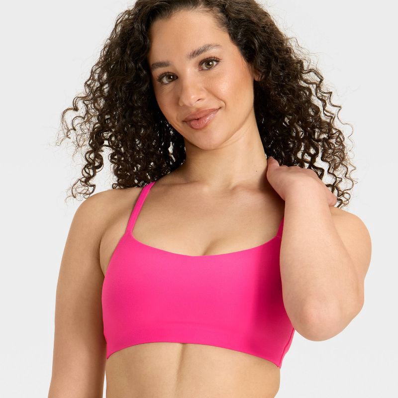 slide 3 of 3, Women's Everyday Soft Light Support Strappy Sports Bra - All In Motion™ Berry Pink M, 1 ct