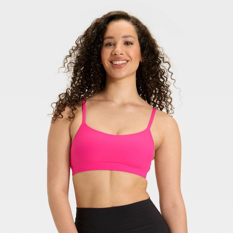 slide 1 of 3, Women's Everyday Soft Light Support Strappy Sports Bra - All In Motion™ Berry Pink M, 1 ct