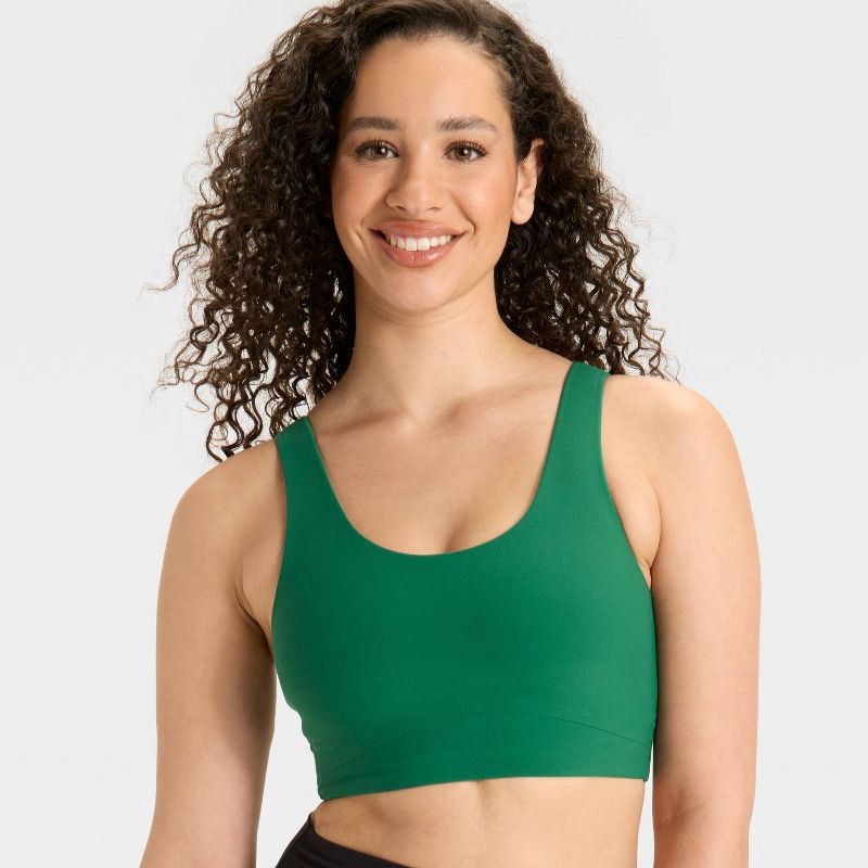 slide 3 of 3, Women's Everyday Soft Medium Support Longline Sports Bra - All In Motion™ Dark Green M, 1 ct