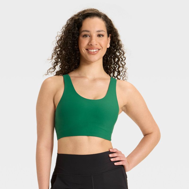 slide 1 of 3, Women's Everyday Soft Medium Support Longline Sports Bra - All In Motion™ Dark Green M, 1 ct