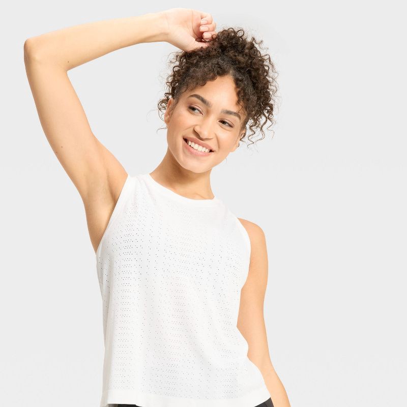 slide 3 of 3, Women's Seamless Mesh Tank Top - All In Motion™ White M, 1 ct