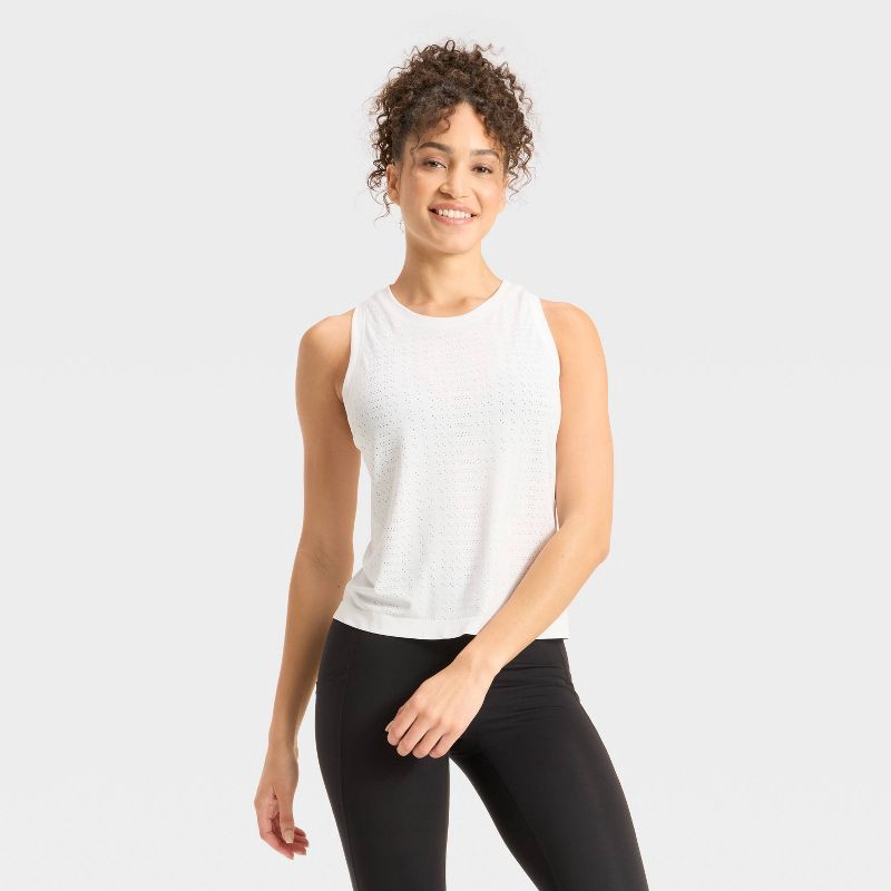 slide 1 of 3, Women's Seamless Mesh Tank Top - All In Motion™ White M, 1 ct