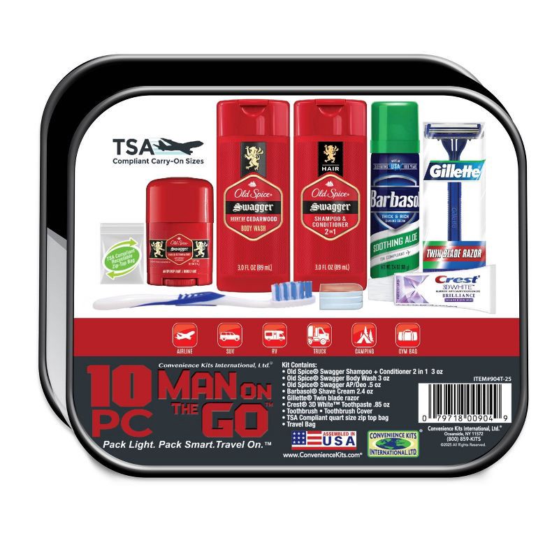 slide 2 of 4, Convenience Kits International Men's Bath and Body Travel Kit - 10pc, 10 ct