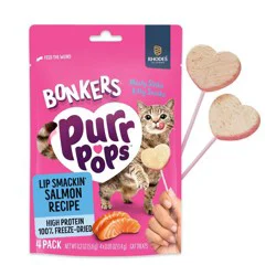 Bonkers Purrpops Freeze-Dried Salmon Flavored Lollipop Cat Treats - 0.2oz/4ct