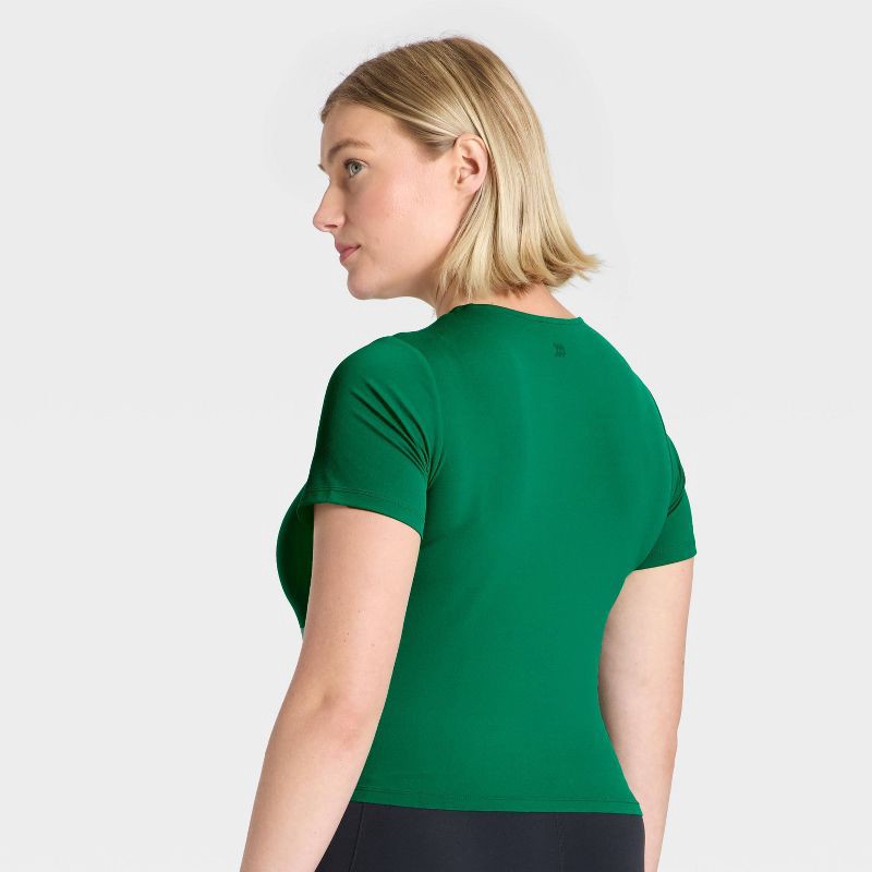 slide 5 of 5, Women's Everyday Soft Cropped Short Sleeve T-Shirt - All In Motion™ Dark Green M, 1 ct