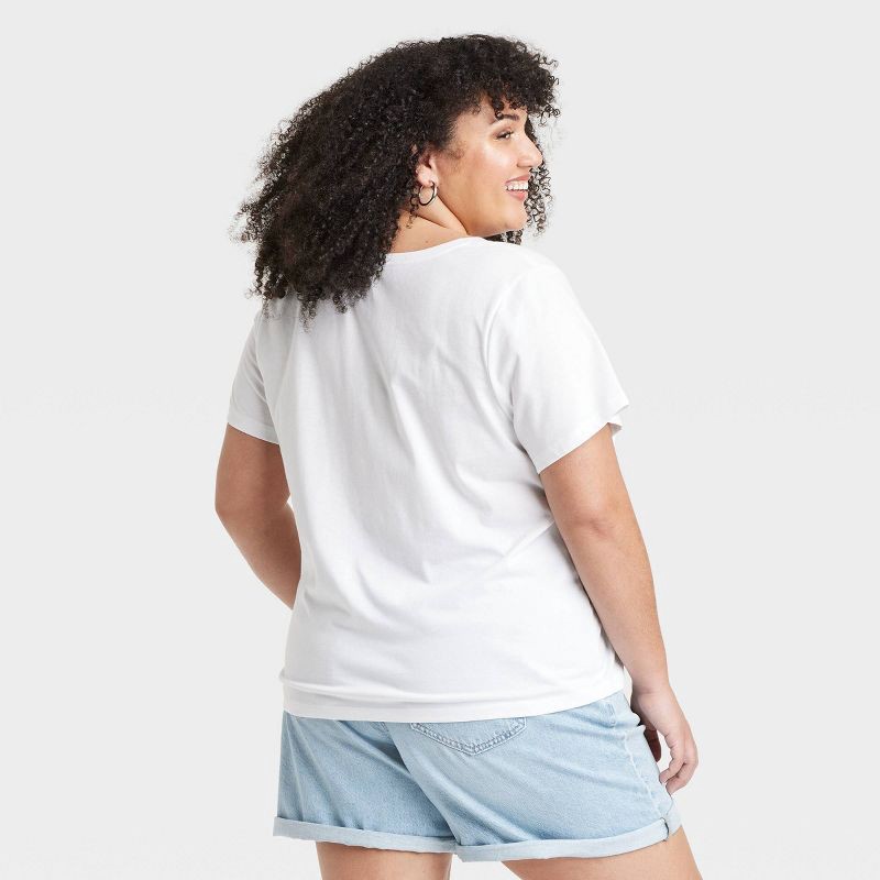 slide 2 of 3, Women's Short Sleeve V-Neck T-Shirt - Ava & Viv™ White 1X: Cotton Blend, Recycled Polyester, Midweight Jersey, Pullover, 1 ct