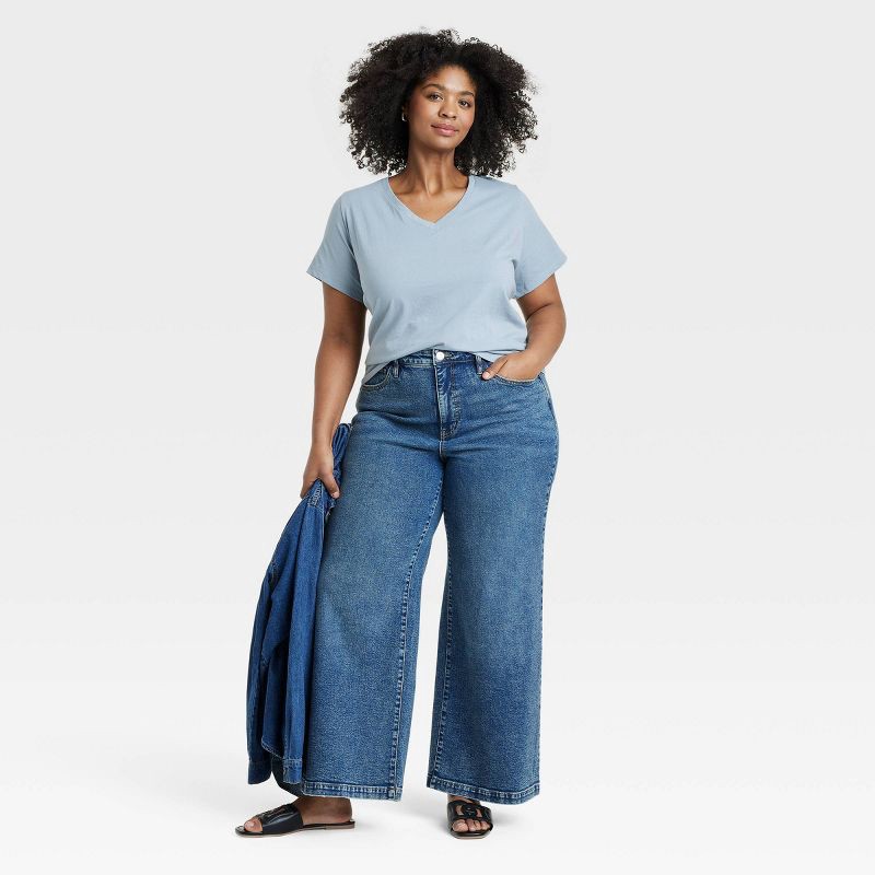 slide 3 of 3, Women's Short Sleeve V-Neck T-Shirt - Ava & Viv™ Light Blue 2X: Pullover, Below Waist, 1 ct