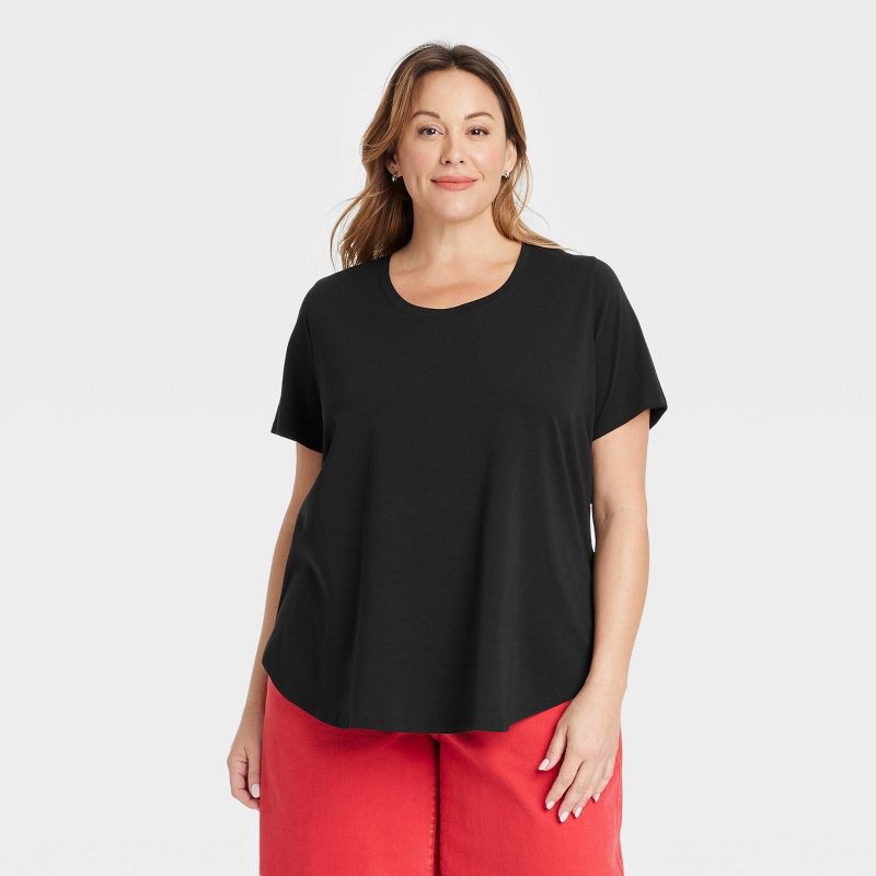 slide 1 of 3, Women's Short Sleeve Scoop Neck Drapey T-Shirt - Ava & Viv™ Black 2X: Cotton Modal Blend, Midweight Jersey, Pullover Style, 1 ct