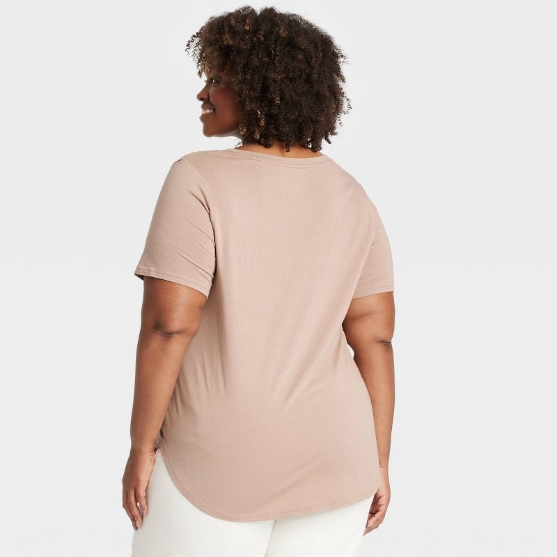 slide 2 of 3, Women's Short Sleeve Scoop Neck Drapey T-Shirt - Ava & Viv™ Brown 1X: Midweight Jersey, Pullover, 1 ct