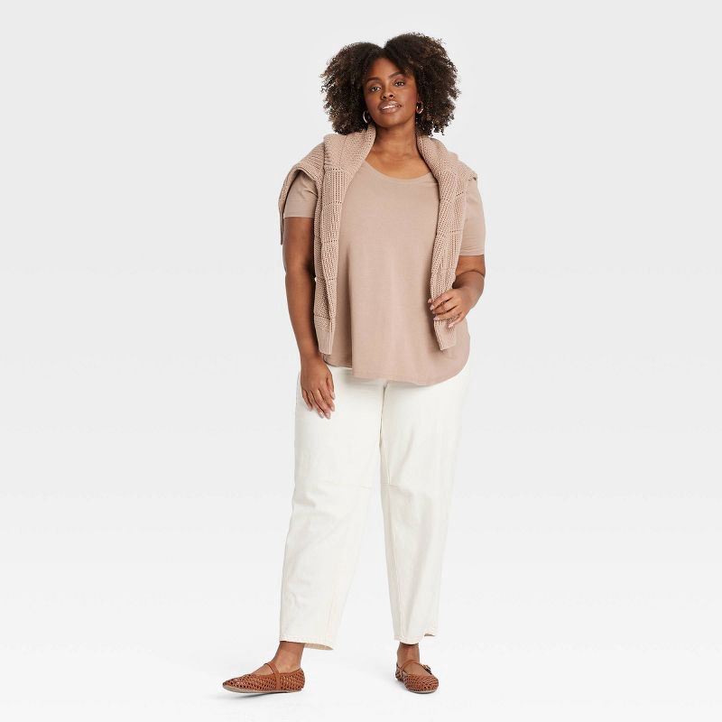 slide 3 of 3, Women's Short Sleeve Scoop Neck Drapey T-Shirt - Ava & Viv™ Brown 2X: Midweight Jersey, Pullover, 1 ct