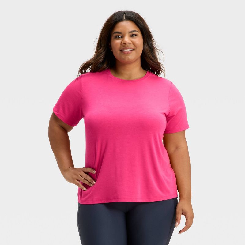 slide 1 of 5, Women's Beyond Ease Crewneck Legging Friendly Short Sleeve T-Shirt - All In Motion™ Berry Pink XS, 1 ct
