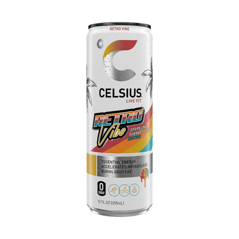 slide 5 of 5, CELSIUS Sparkling Retro Vibe Sherbet Slush Functional Energy Drink - 12 fl oz Single Can, 12 fl oz