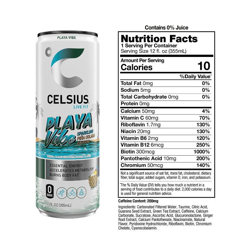 slide 3 of 5, CELSIUS Sparkling Playa Vibe Functional Energy Drink - 12 fl oz Single Can, 12 fl oz