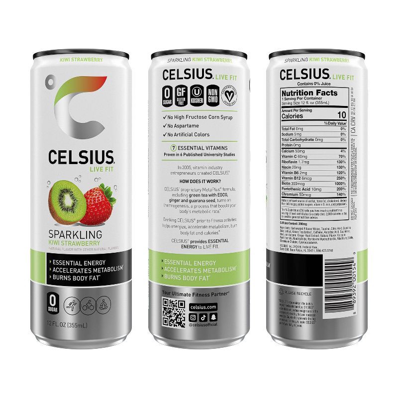 slide 2 of 5, CELSIUS Sparkling Kiwi Strawberry Functional Energy Drink - 12 fl oz Can, 12 fl oz