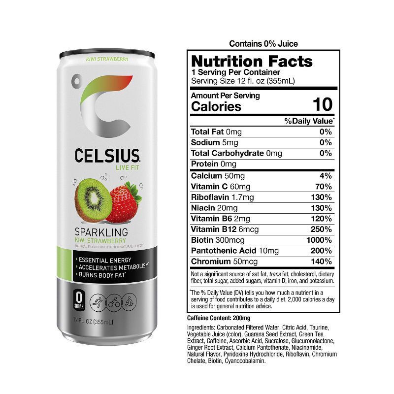slide 3 of 5, CELSIUS Sparkling Kiwi Strawberry Functional Energy Drink - 12 fl oz Can, 12 fl oz
