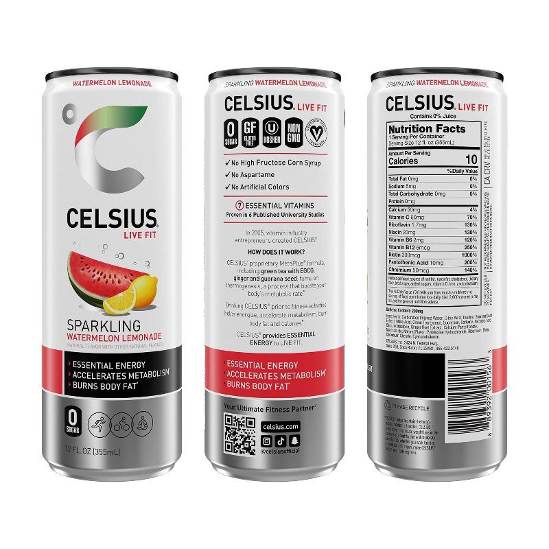 slide 2 of 5, CELSIUS Sparkling Watermelon Lemonade Functional Energy Drink - 12 fl oz Can, 12 fl oz