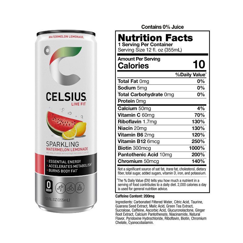 slide 3 of 5, CELSIUS Sparkling Watermelon Lemonade Functional Energy Drink - 12 fl oz Can, 12 fl oz