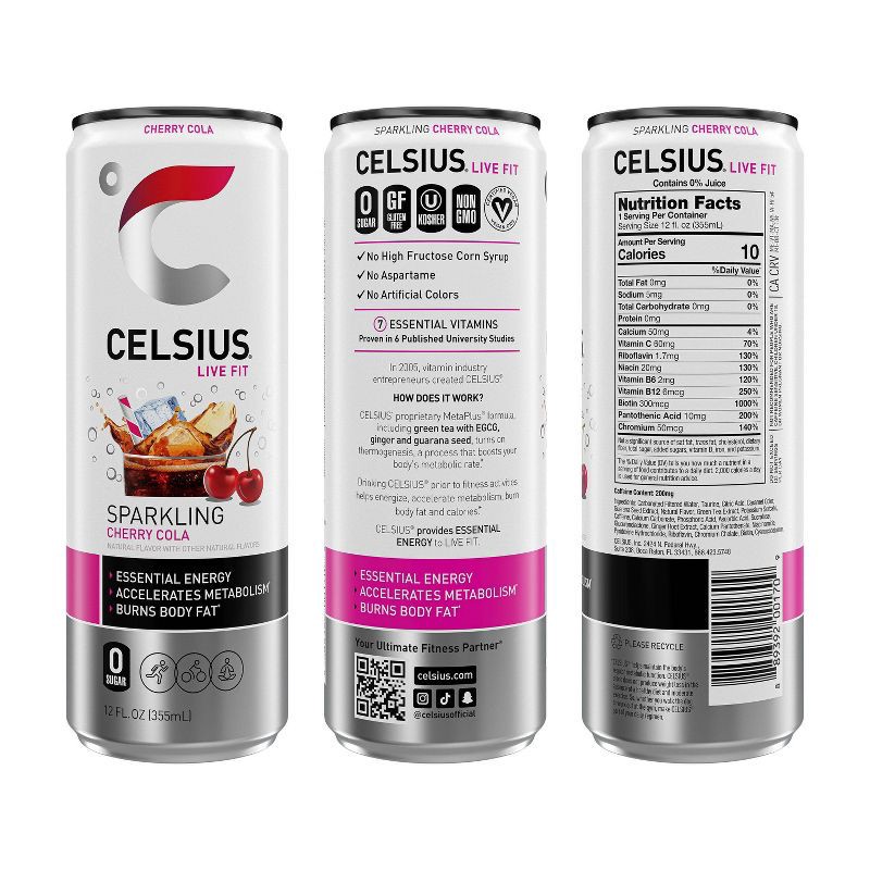 slide 2 of 5, CELSIUS Sparkling Cherry Cola Functional Energy Drink - 12 fl oz Single Can, 12 fl oz