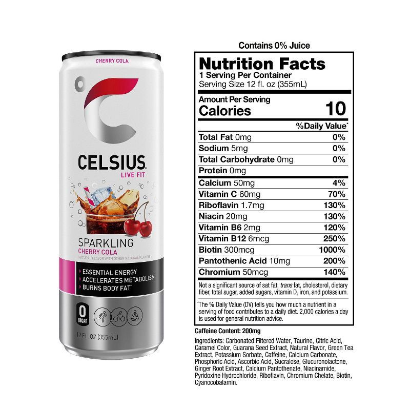 slide 3 of 5, CELSIUS Sparkling Cherry Cola Functional Energy Drink - 12 fl oz Single Can, 12 fl oz