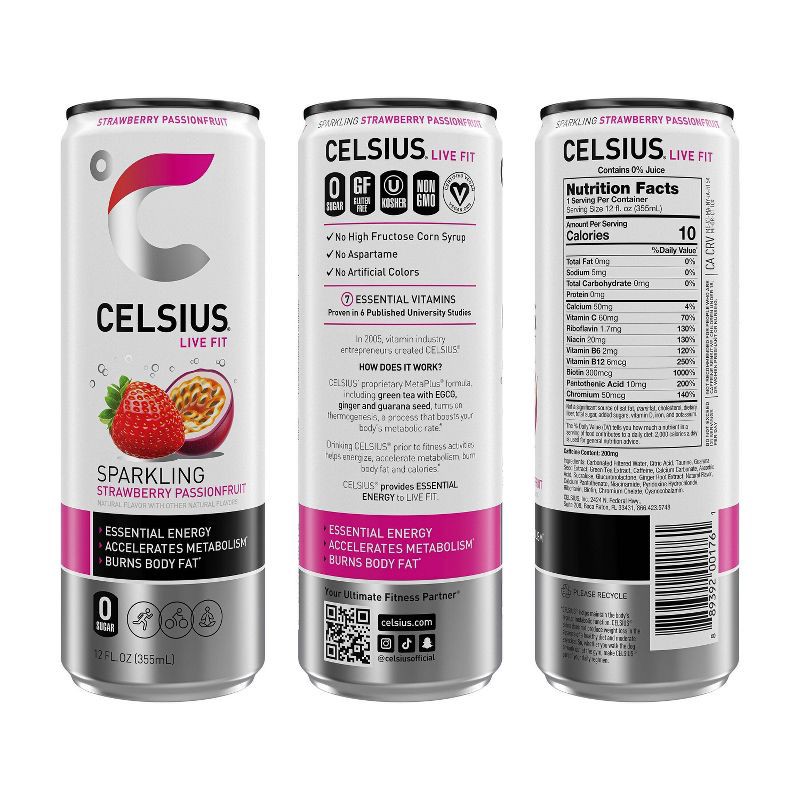 slide 3 of 5, CELSIUS Sparkling Strawberry Passionfruit Functional Energy Drink - 12 fl oz Can, 12 fl oz