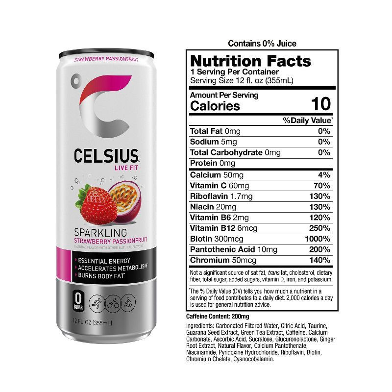 slide 4 of 5, CELSIUS Sparkling Strawberry Passionfruit Functional Energy Drink - 12 fl oz Can, 12 fl oz