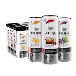 CELSIUS Sparkling Classic Pop (Orange, Cherry Cola, Grape) Variety Pack Functional Energy Drink - 12pk/12 fl oz Cans