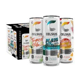 CELSIUS Sparkling Beach Vibe (Tropical, Playa, Fantasy) Variety Pack Functional Energy Drink - 12pk/12 fl oz Cans