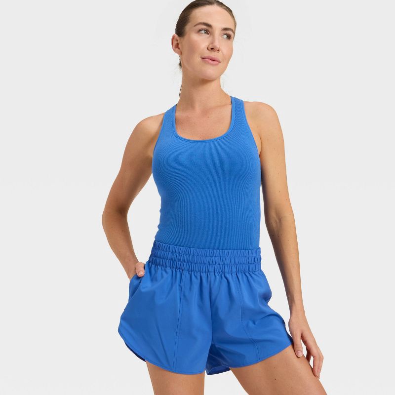 slide 3 of 3, Women's Woven Mid-Rise Run Shorts 3" - All In Motion™ Royal Blue L, 1 ct