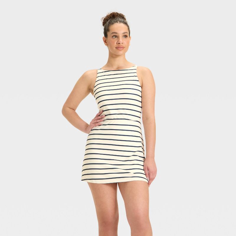 slide 1 of 4, Women's Knit High Neck Active Dress - All In Motion™ Navy Blue Stripe XS, 1 ct