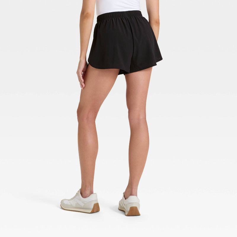 slide 2 of 3, Women's 3" High-Rise Laser Cut Shorts - All In Motion™ Black L, 1 ct