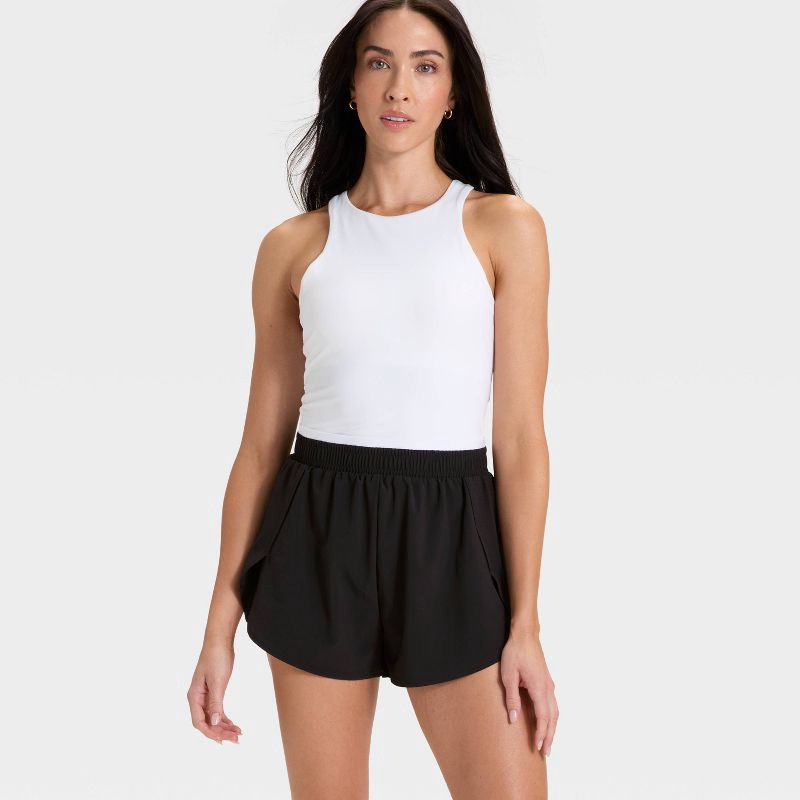 slide 3 of 3, Women's 3" High-Rise Laser Cut Shorts - All In Motion™ Black L, 1 ct
