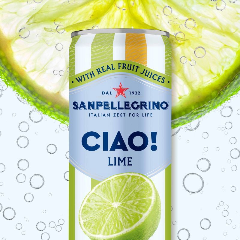 slide 2 of 8, Sanpellegrino CIAO! Lime Flavored Sparkling Water with Real Fruit Juices - 6pk/11.15 fl oz Cans, 6 ct; 11.15 fl oz